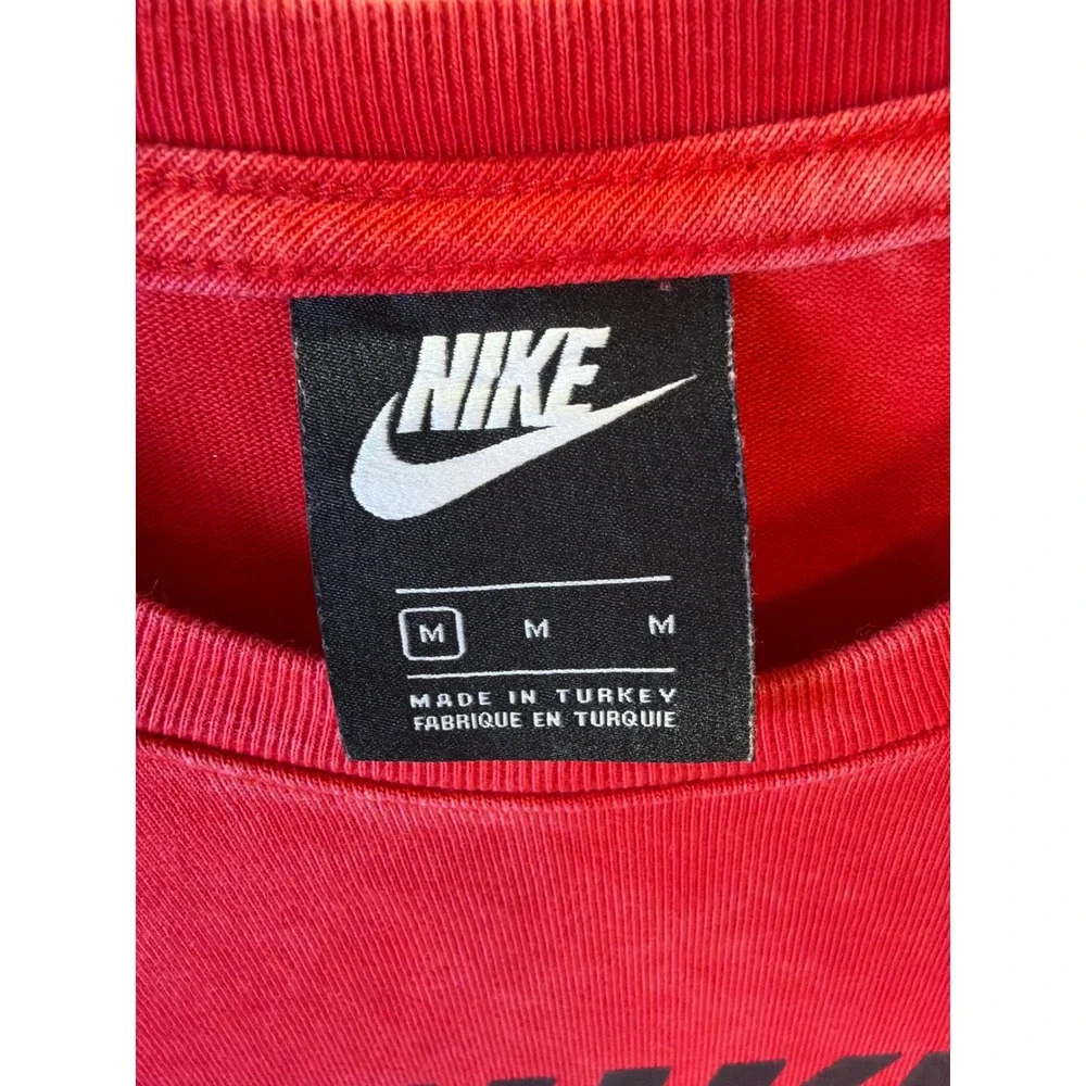 Nike‎ Long Sleeve Shirt Mens Medium Red Distorted Swoosh Wash Drip Heavyweight